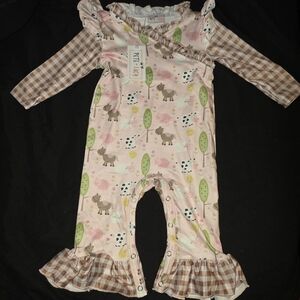 Pink Farm Animal Baby Romper